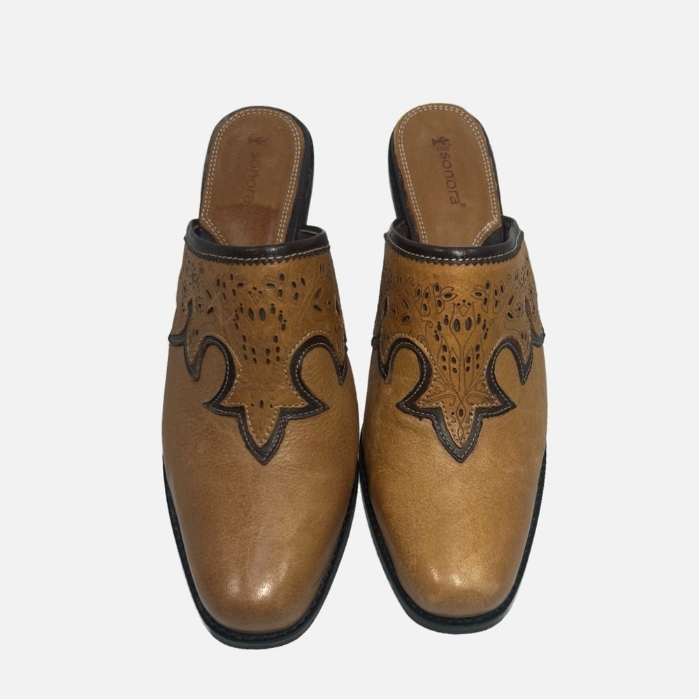 Sonora Western Tooled Tan Leather Bootie Mule Slide Women’s size 8 - Picture 4 of 12